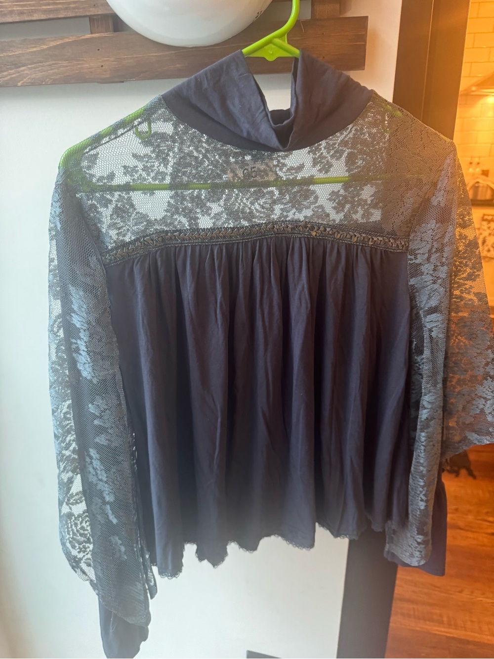 POL lace Navy steel blue Women's Blouse nwt sz small